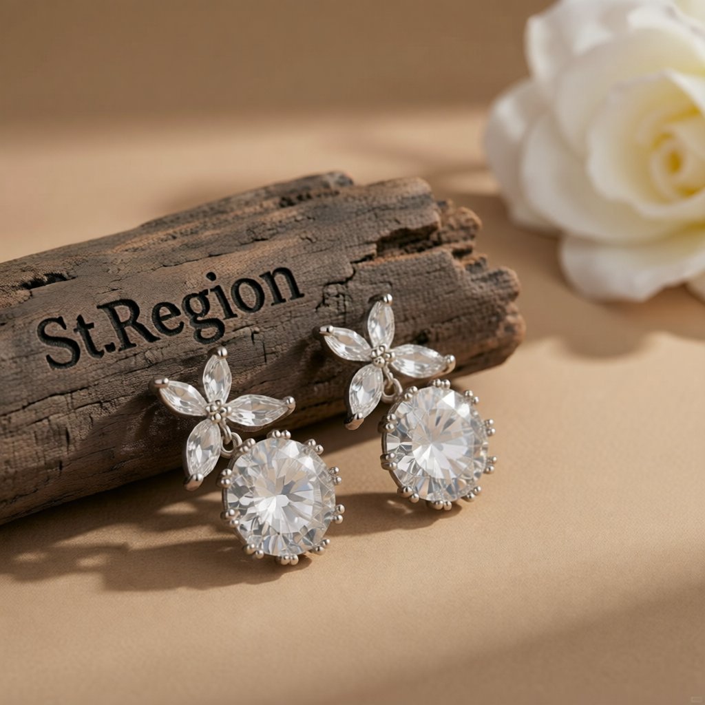 Crystal and Silver-Plated Butterfly and Ball Drop Earrings, silver drop earrings for women, elegant gift for her, front view