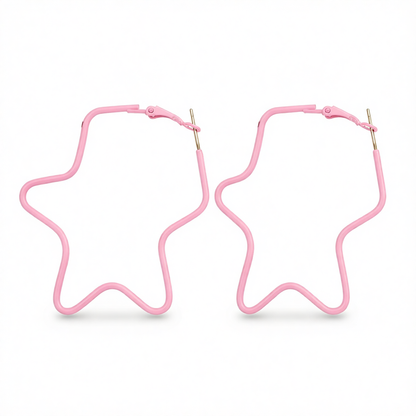 Pink Enamel & Silver-Plated Star Hoop Earrings