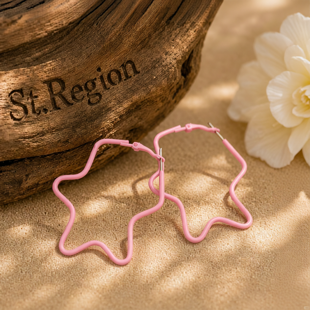 Pink Enamel & Silver-Plated Star Hoop Earrings