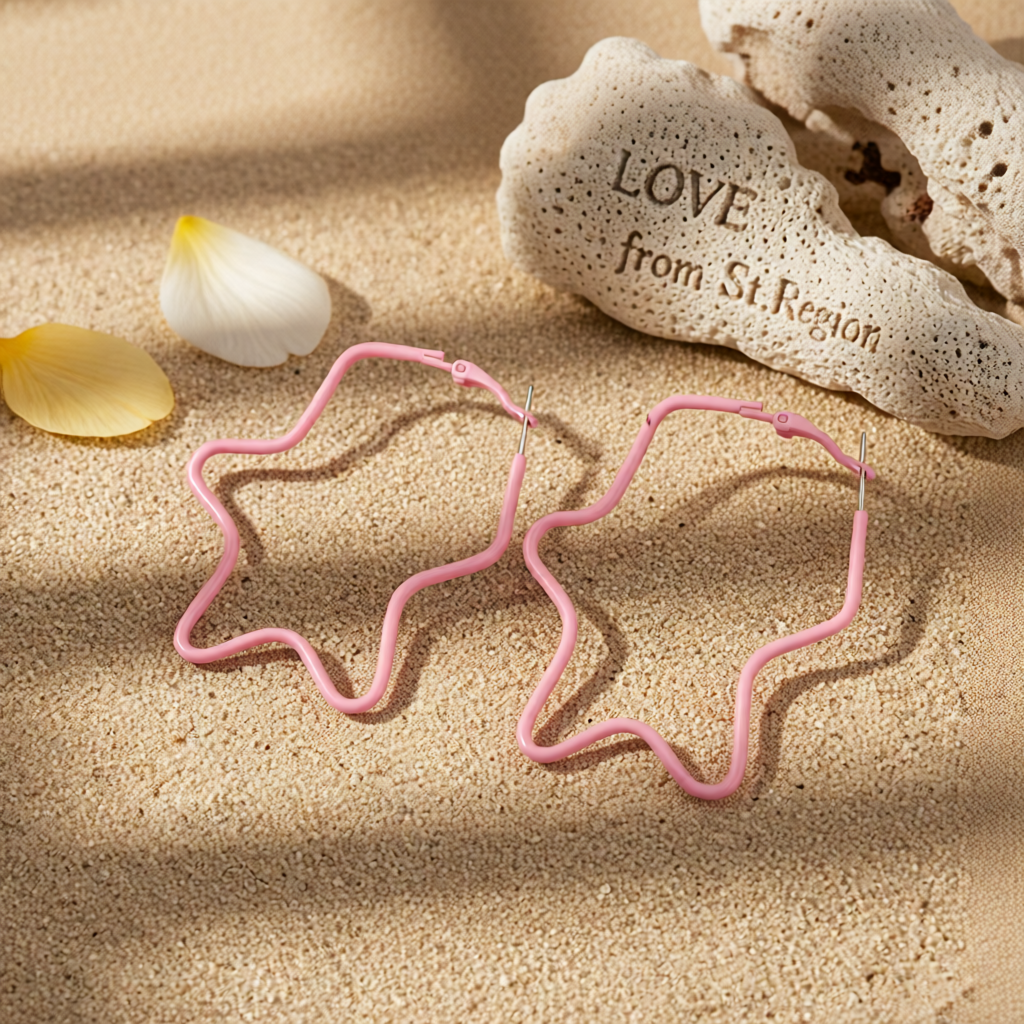 Pink Enamel & Silver-Plated Star Hoop Earrings