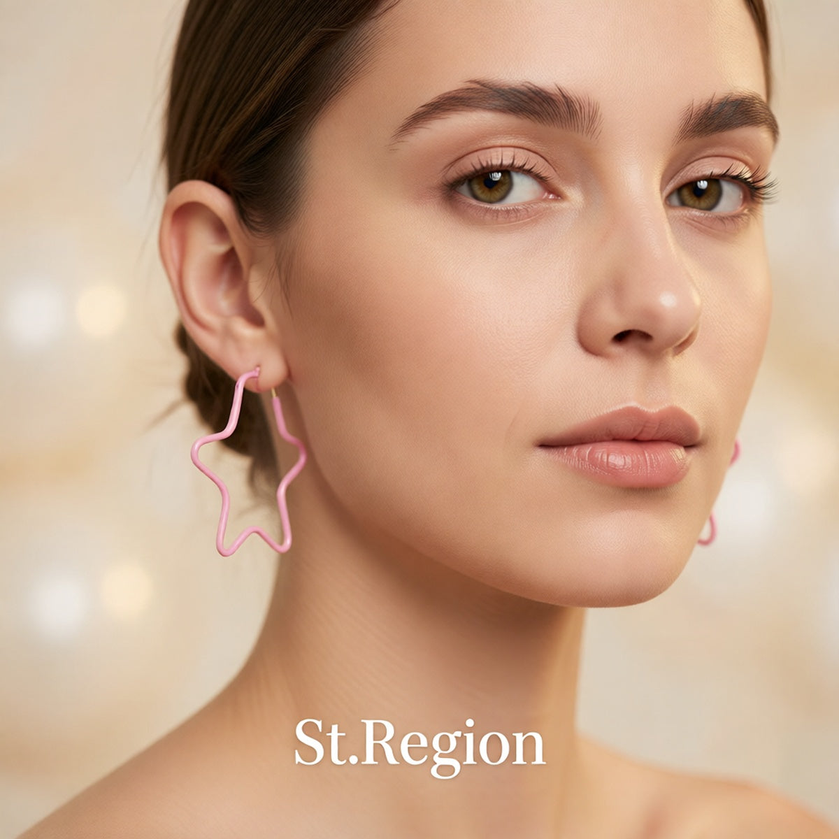 Pink Enamel & Silver-Plated Star Hoop Earrings