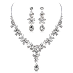 Clear Crystal & Cubic Zirconia Flower Drop Earrings & Necklace Set