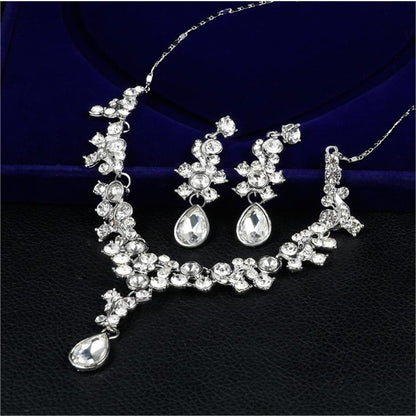 Clear Crystal and Cubic Zirconia Flower Drop Earrings and Necklace Set, drop earrings for women, everyday style, side view