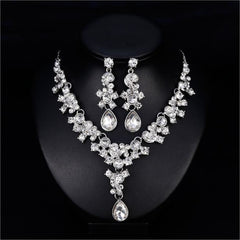 Clear Crystal & Cubic Zirconia Flower Drop Earrings & Necklace Set
