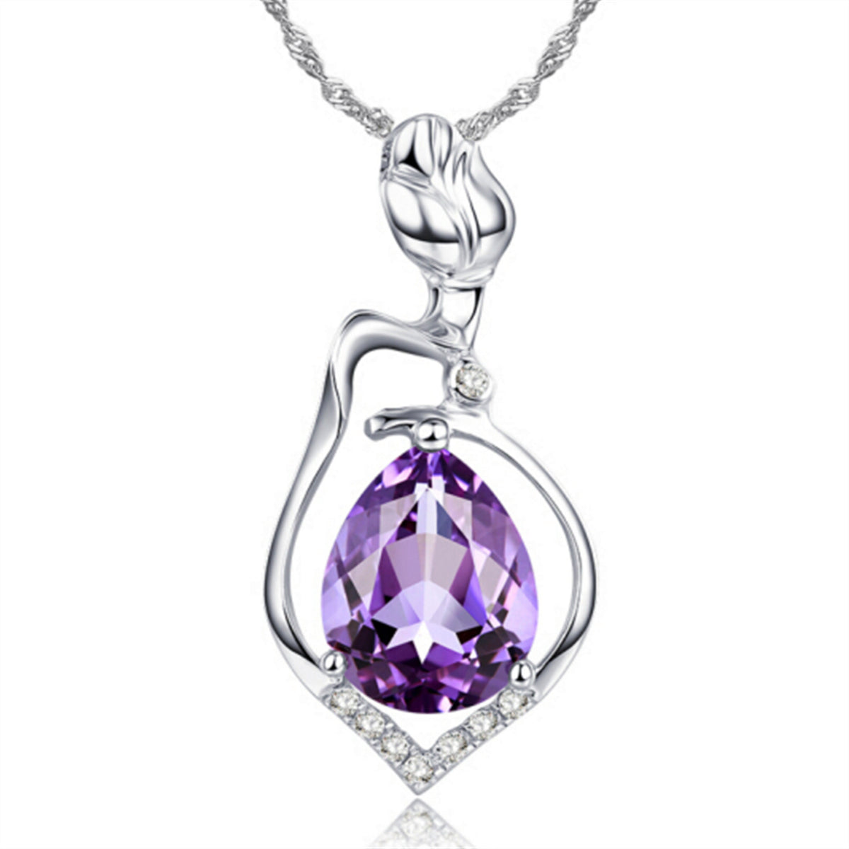 Purple Crystal & Silver-Plated Drop Pendant Necklace