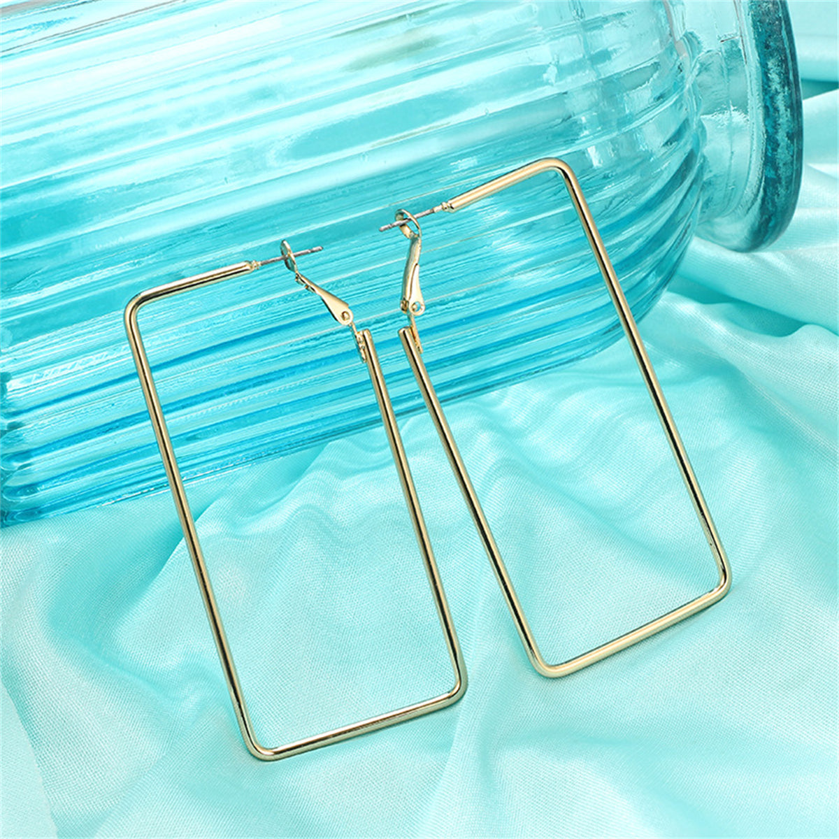 18K Gold-Plated Openwork Rectangle Drop Earrings Set