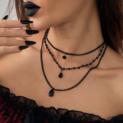 Black Acrylic and Blacktone Beads Chain Drop Pendant Necklace Set, pendant necklace for women, styled look