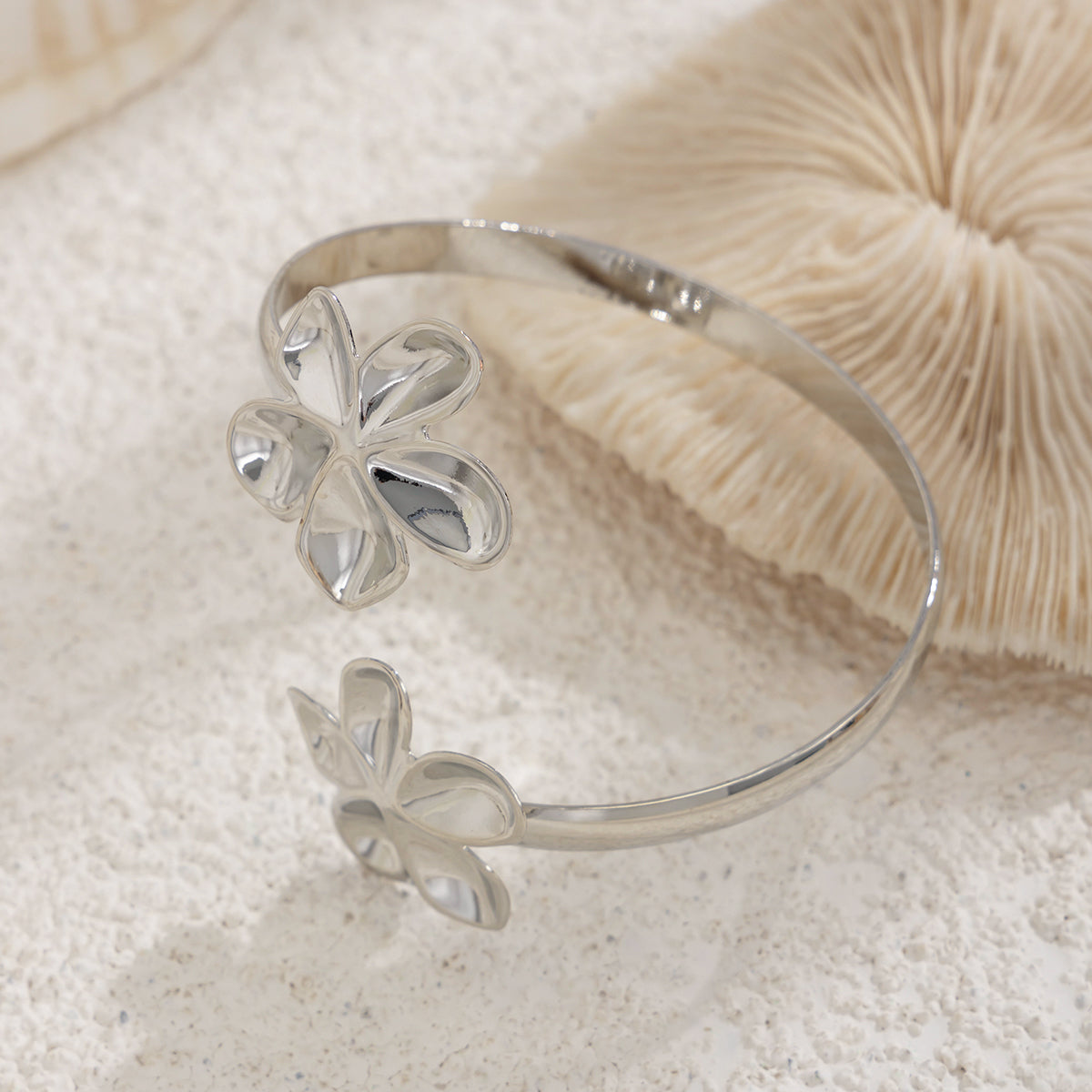 Silvertone Dual-Flower Bypass Arm Cuff, vintage-inspired design, lifestyle look