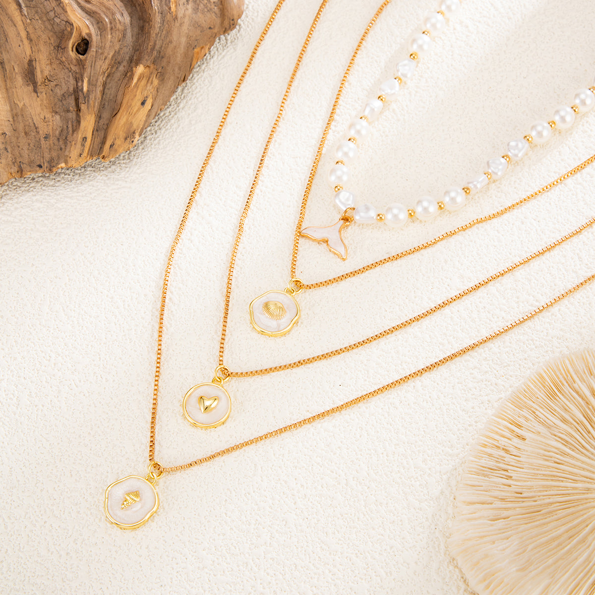 Baroque Pearl and Enamel Goldtone Fishtail Round Pendant Necklace Set, gold pendant necklace for women, side view