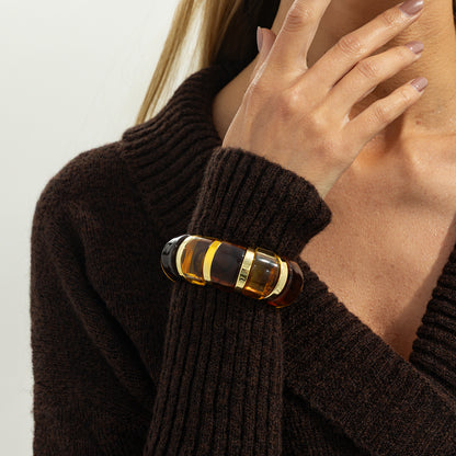Multi-Colored Resin and Goldtone Oval Station Stretch Bracelet, vintage-inspired design, lifestyle look