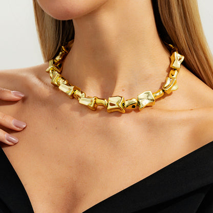 Goldtone Ice Cube Chain Collar Necklace, dainty minimalist design, lifestyle look
