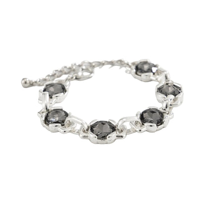 Gray Crystal and Silvertone Square Charm Station Bracelet, everyday style, front view