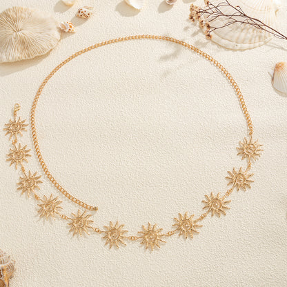Goldtone Swirl Sun Charm Waist Chain, elegant gift for her, side view