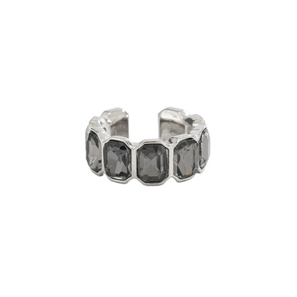 Gray Crystal and Silvertone Rectangle Open Band Ring, elegant gift for her, front view