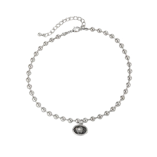 Crystal and Silvertone Ball Chain Pendant Necklace, everyday style, front view