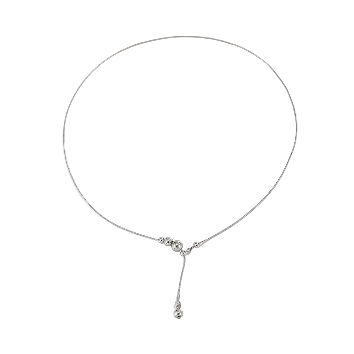 Silvertone Beaded Lariat Necklace, botanical inspired, front view