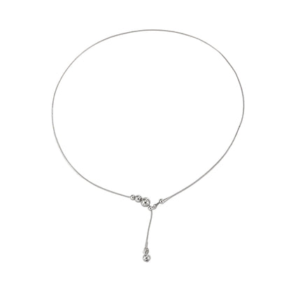 Silvertone Beaded Lariat Necklace, botanical inspired, front view