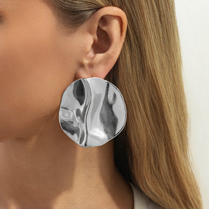Silvertone Hammered Round Statement Earrings - Street Region