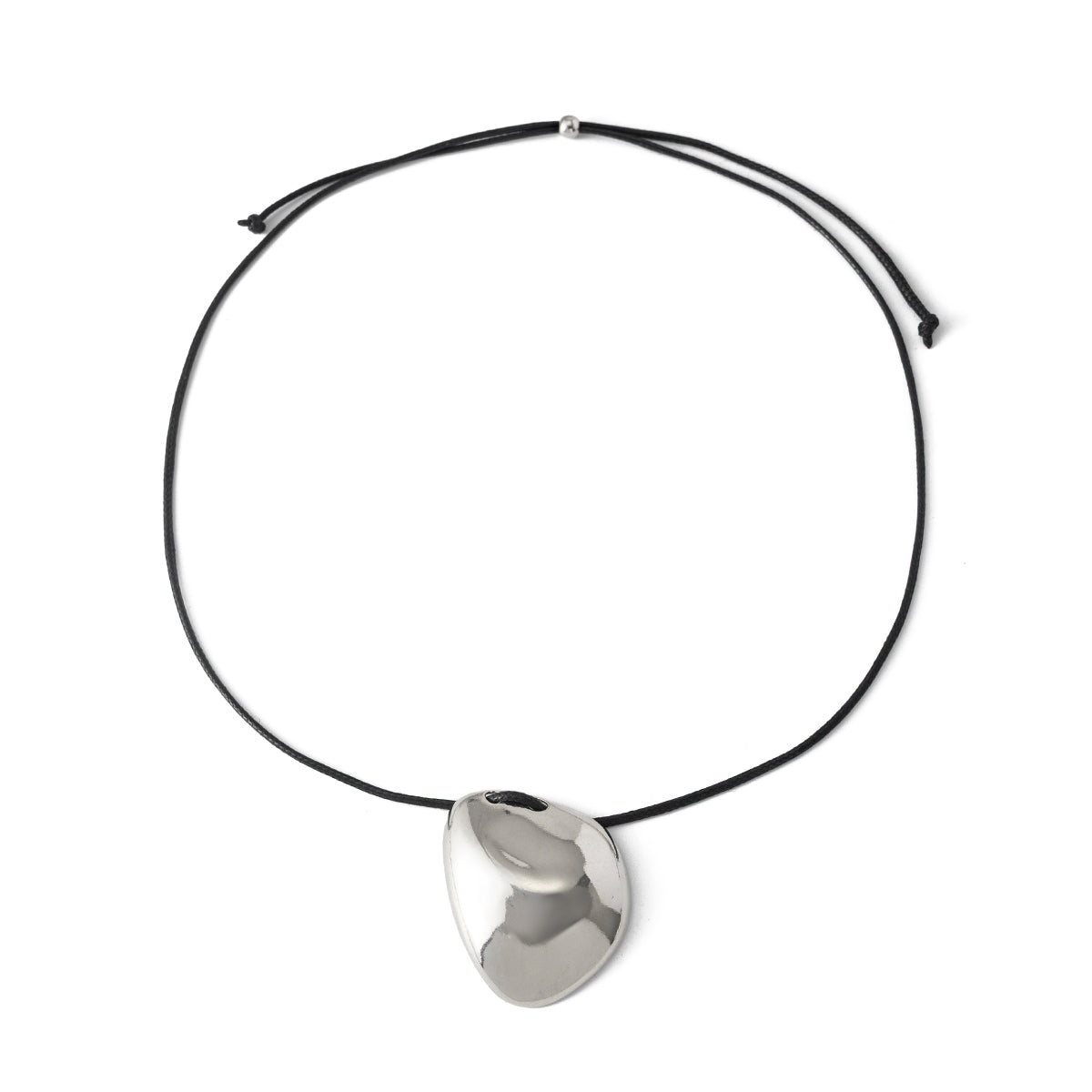 Black Polyster and Silvertone Irregular Pendant Necklace, elegant gift for her, front view