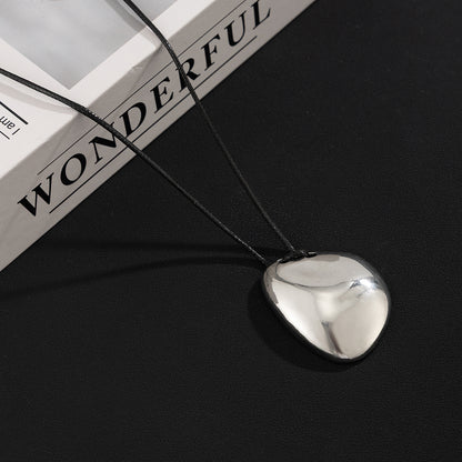 Black Polyster and Silvertone Irregular Pendant Necklace, elegant gift for her, detail close-up