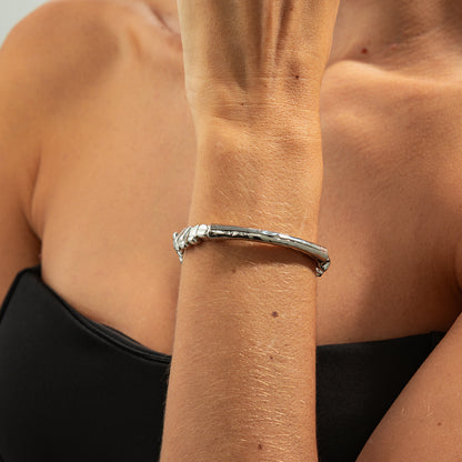 Silvertone Curved Bar Irregular Beads Chain Bracelet, silver bracelet for women, everyday style, styled look