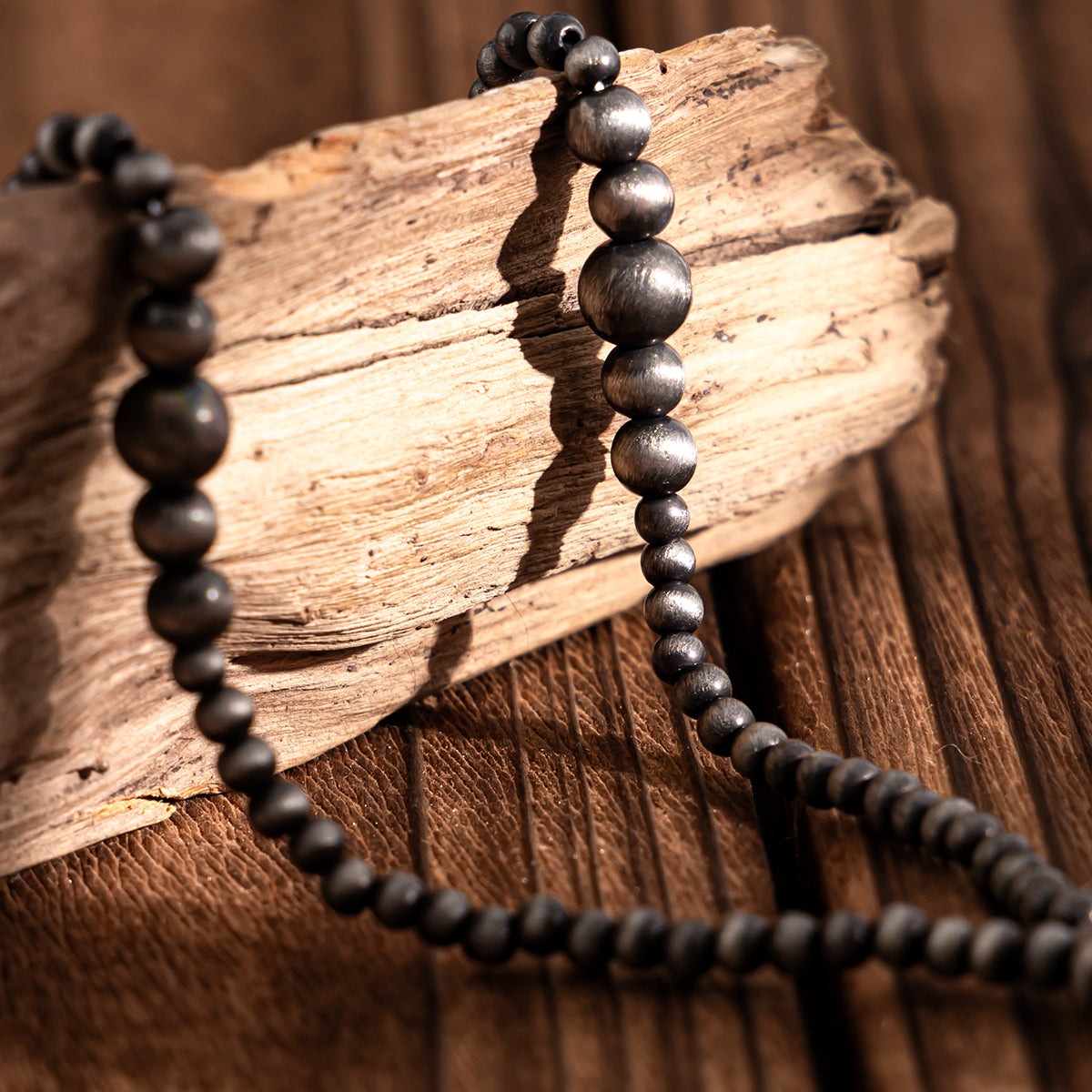 Dark Resin and Silvertone Beaded Y-Necklace, everyday style, detail close-up