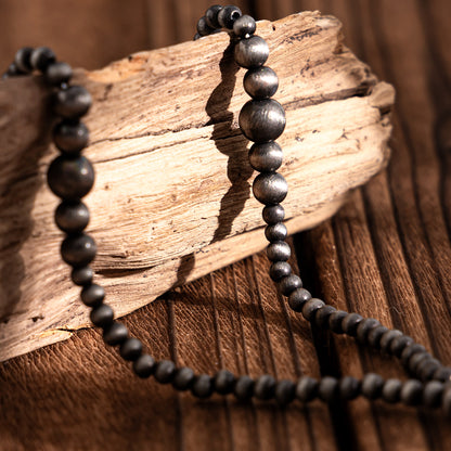 Dark Resin and Silvertone Beaded Y-Necklace, everyday style, detail close-up