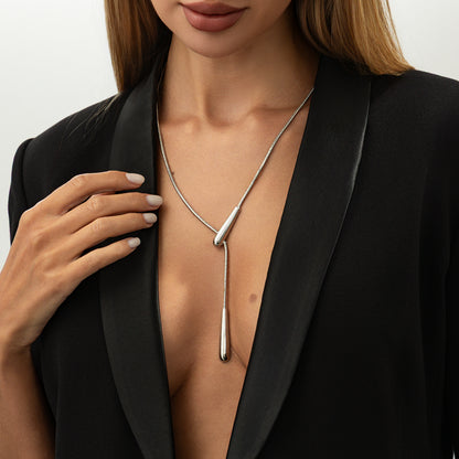 Silvertone Dual-Drop Lariat Necklace, elegant gift for her, styled look