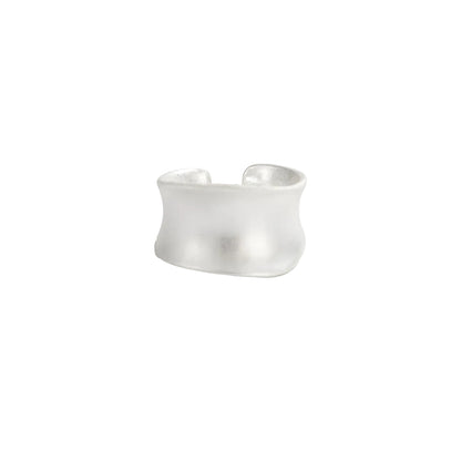 Silvertone Textured Curve Open Ring, vintage-inspired design, front view