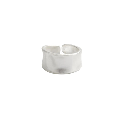 Silvertone Textured Sunken Open Ring, elegant gift for her, front view