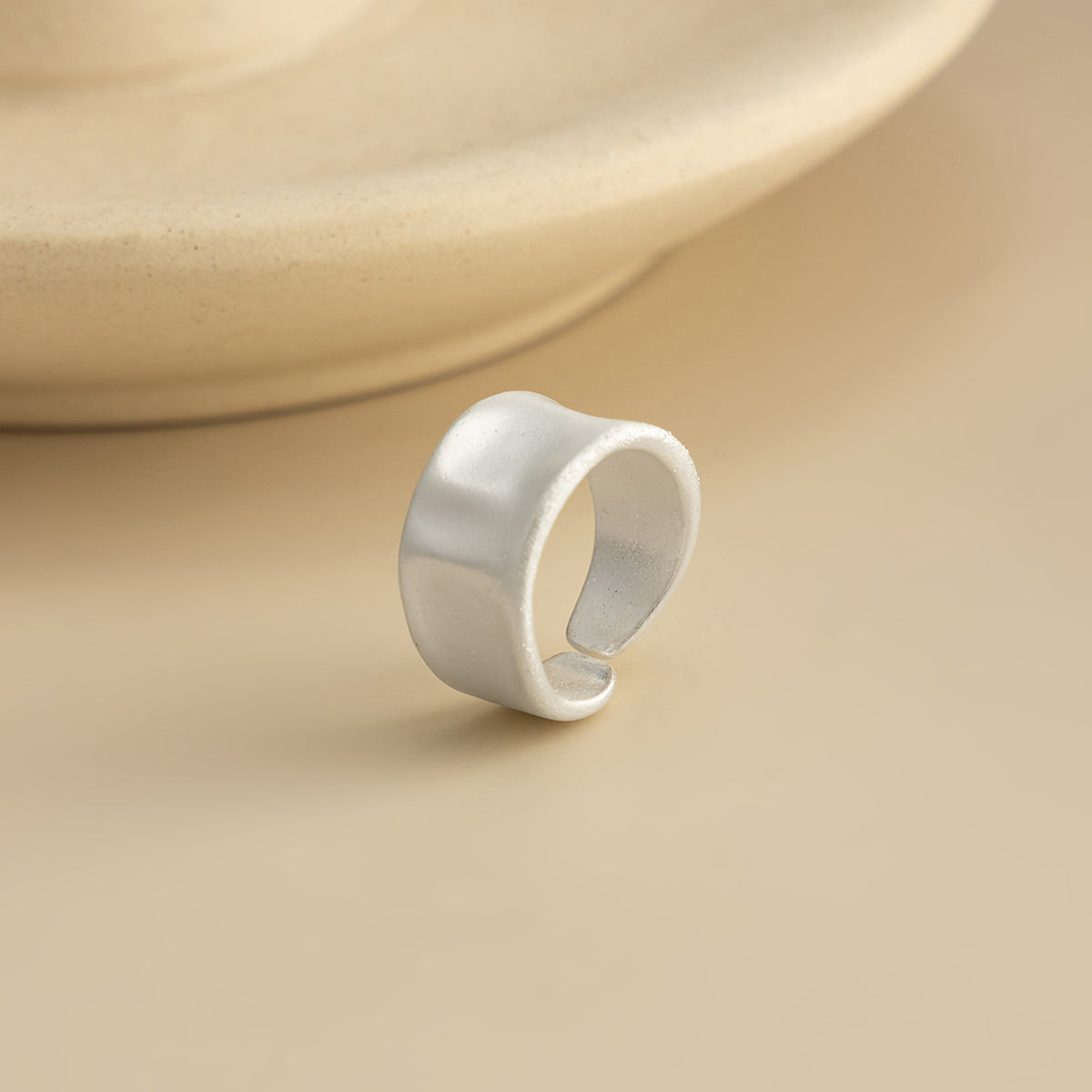 Silvertone Textured Sunken Open Ring, elegant gift for her, side view