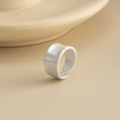 Silvertone Textured Sunken Open Ring, elegant gift for her, side view