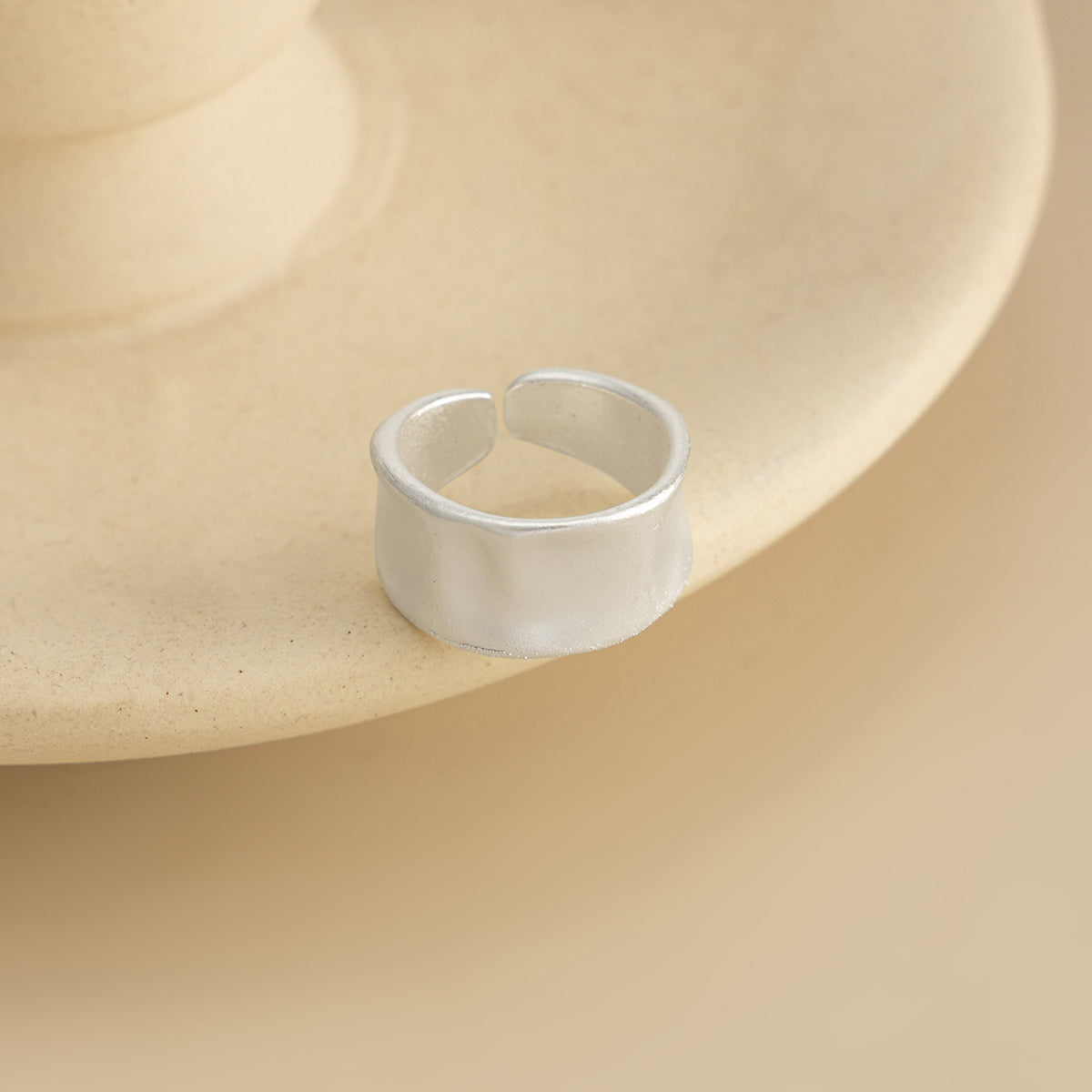 Silvertone Textured Sunken Open Ring, elegant gift for her, detail close-up