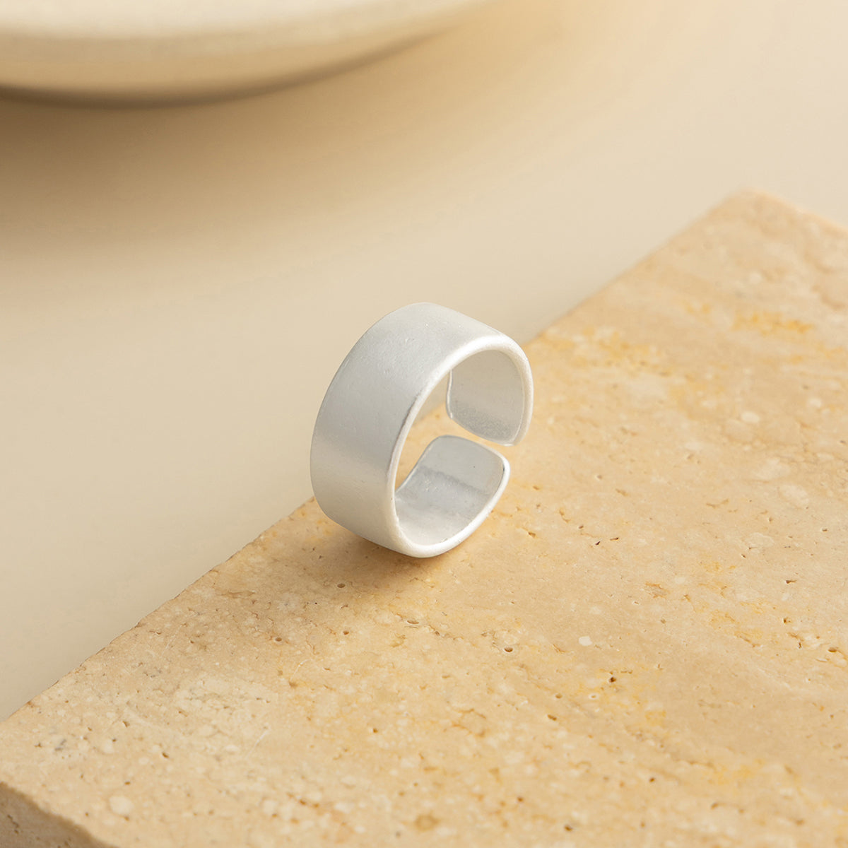 Silvertone Textured Open Ring, elegant gift for her, side view