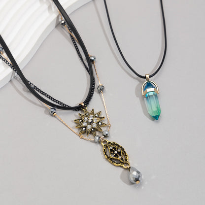 Crystal and Cubic Zirconia Acrylic Polyster Goldtone Star Hexagonal Prism Necklace Set, gold pendant necklace..., side view