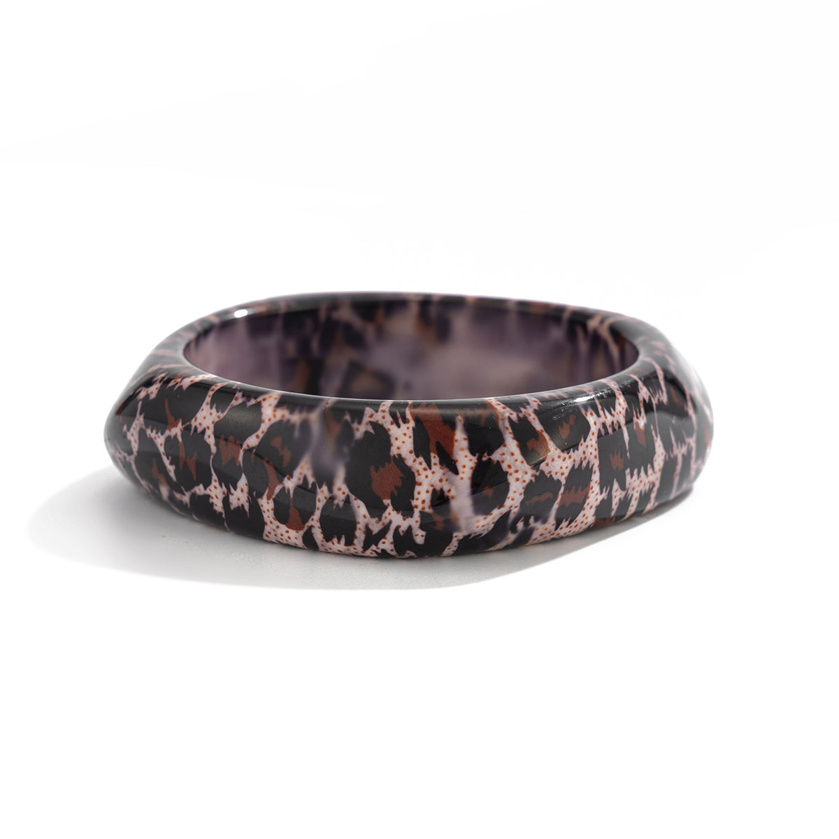 Gray Leopard Print Irregular Resin Bangle, bangle bracelet, dainty minimalist design, front view