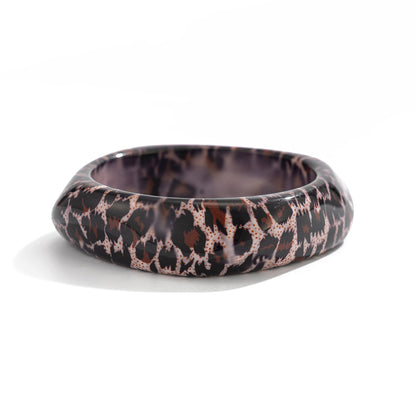 Gray Leopard Print Irregular Resin Bangle, bangle bracelet, dainty minimalist design, front view