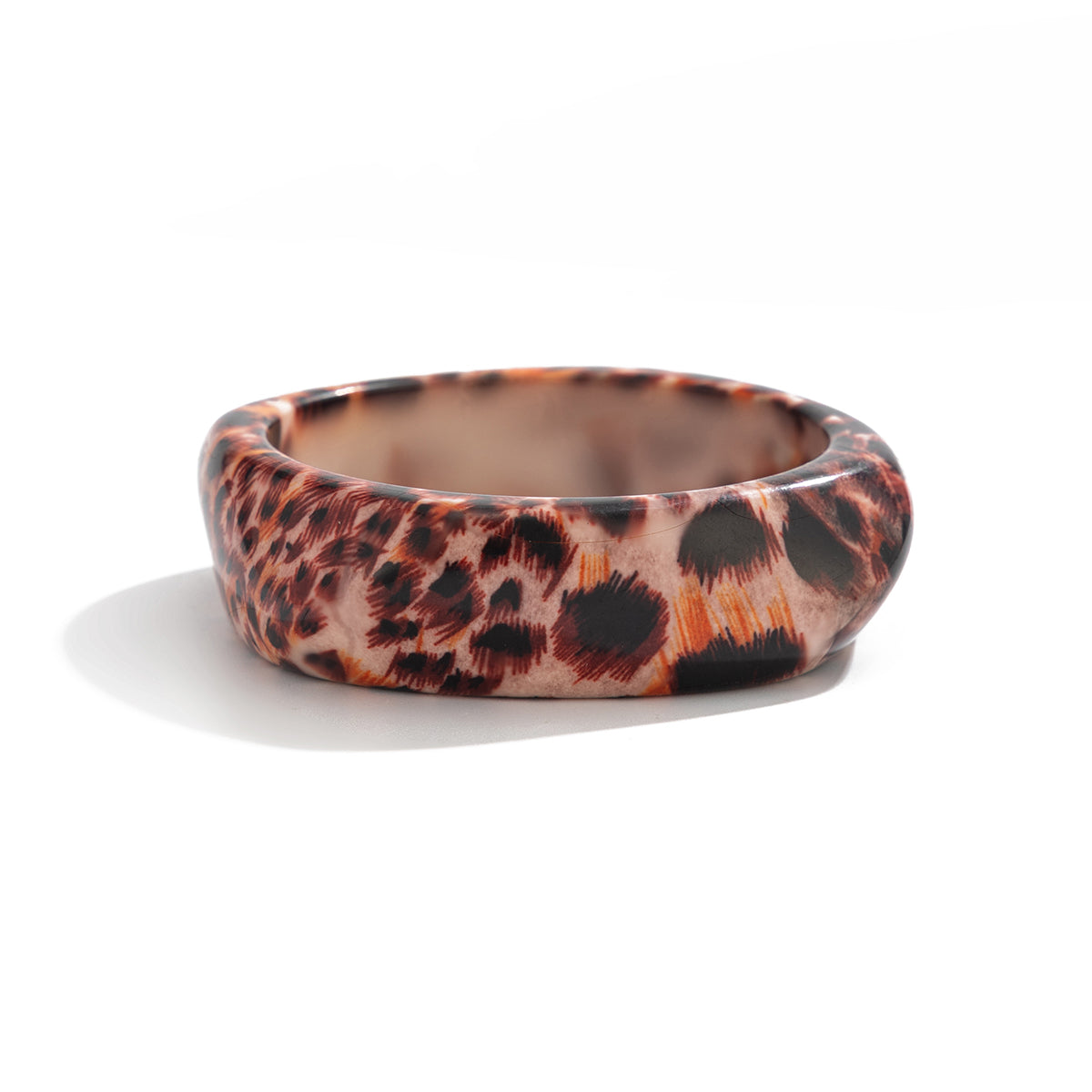 Coffee Leopard Print Irregular Resin Bangle, bangle bracelet, dainty minimalist design, front view