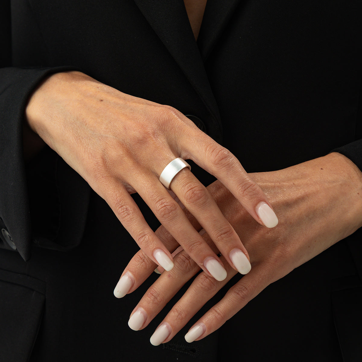 Silvertone Textured Open Ring, elegant gift for her, lifestyle look