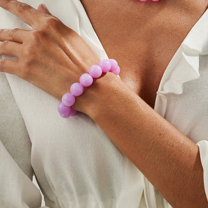 Purple Resin Beaded Stretch Bracelet, dainty minimalist design, styled look
