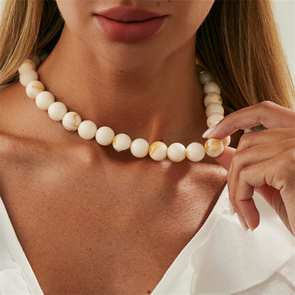 Beige Resin and Silvertone Beaded Collar Necklace, botanical inspired, styled look