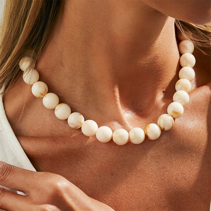 Beige Resin and Silvertone Beaded Collar Necklace, botanical inspired, lifestyle look