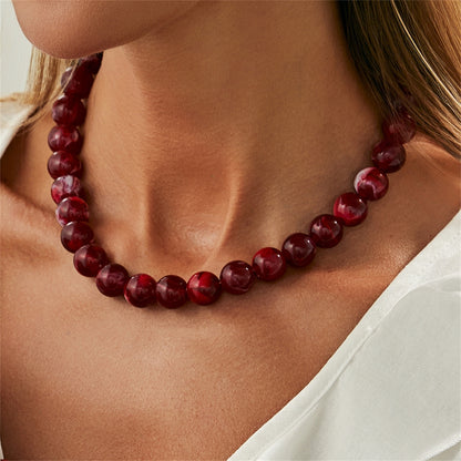 Wine Red Resin and Silvertone Beaded Collar Necklace, elegant gift for her, styled look