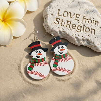 White and Red Baseball Snowman Drop Earrings, drop earrings for women, everyday style, lifestyle look