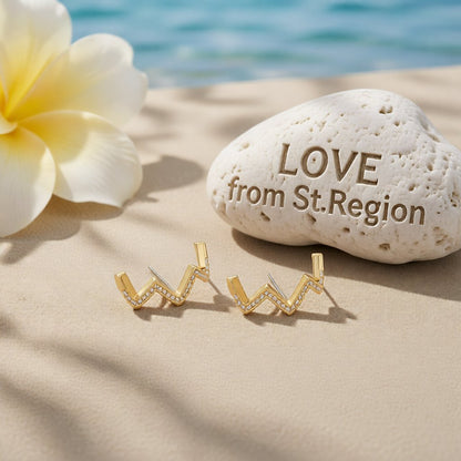 Cubic Zirconia and 18K Gold-Plated Wave Stud Earrings, gold stud earrings for women, elegant gift for her, lifestyle look