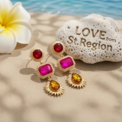 Pink Crystal and 18K Gold-Plated Geometric Drop Earrings, gold drop earrings for women, lifestyle look