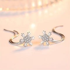 Cubic Zirconia & Silver-Plated Snowflake Tassel Ear Jackets