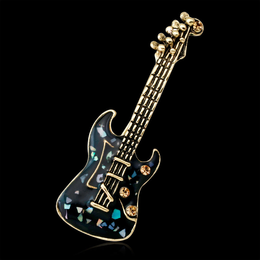 Black and Cubic Zirconia Guitar Brooch, brooch pin, elegant gift for her, side view