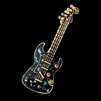 Black and Cubic Zirconia Guitar Brooch, brooch pin, elegant gift for her, side view