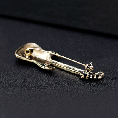Black and Cubic Zirconia Guitar Brooch, brooch pin, elegant gift for her, detail close-up